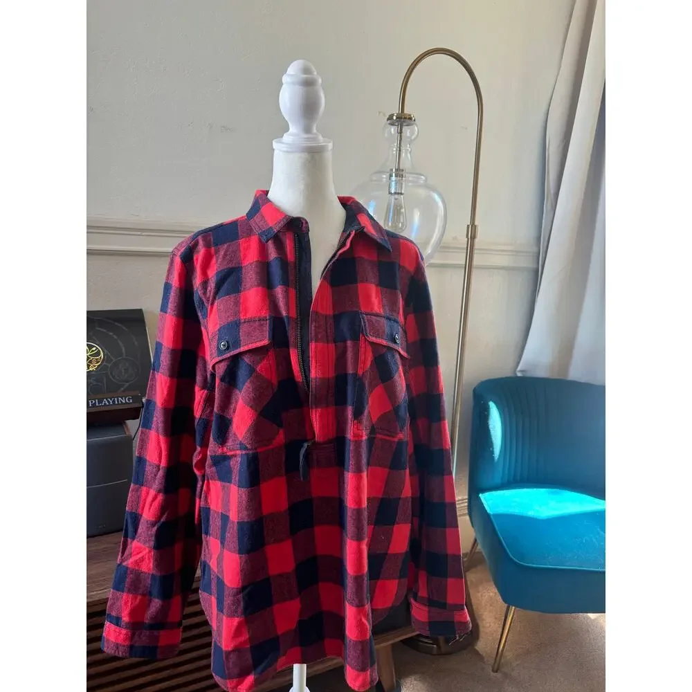J.Crew Buffalo Plaid Popover Shirt Women’s Medium Red Navy Wool Blend